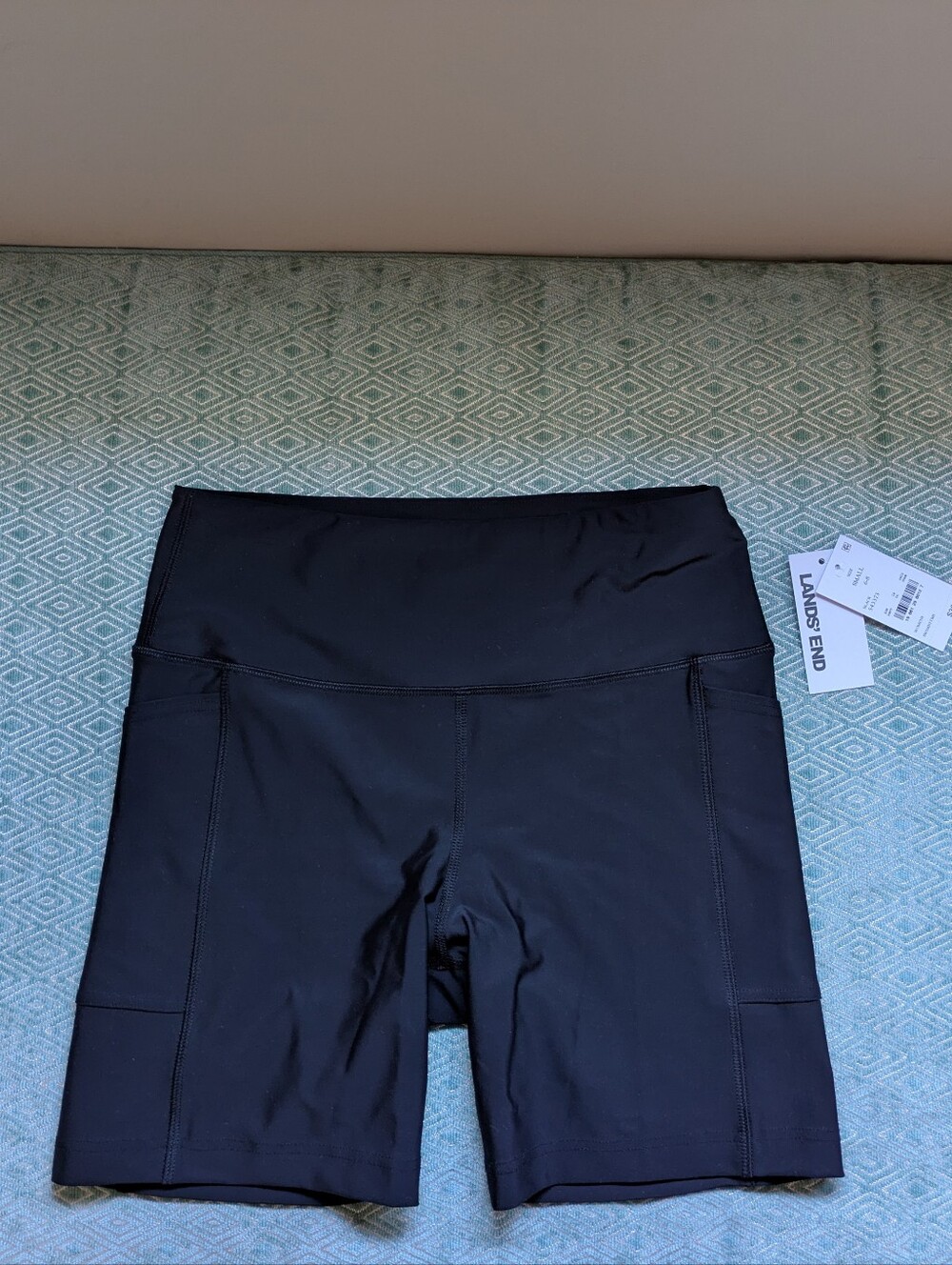 Lands' End Black Athletic Swim Bottoms with Wide Waistband